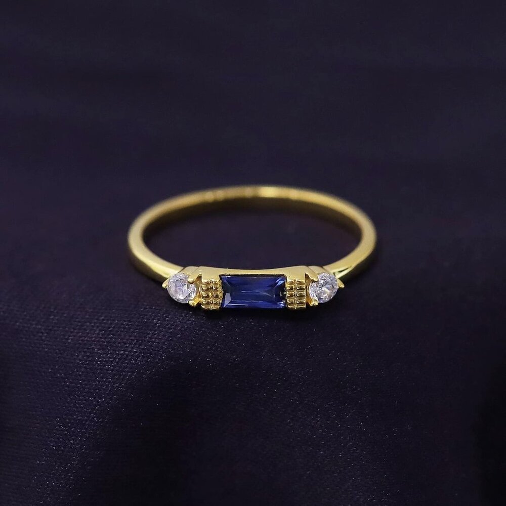 Elegant 3 Stone Stackable Ring - Baguette Simulat… - image 4